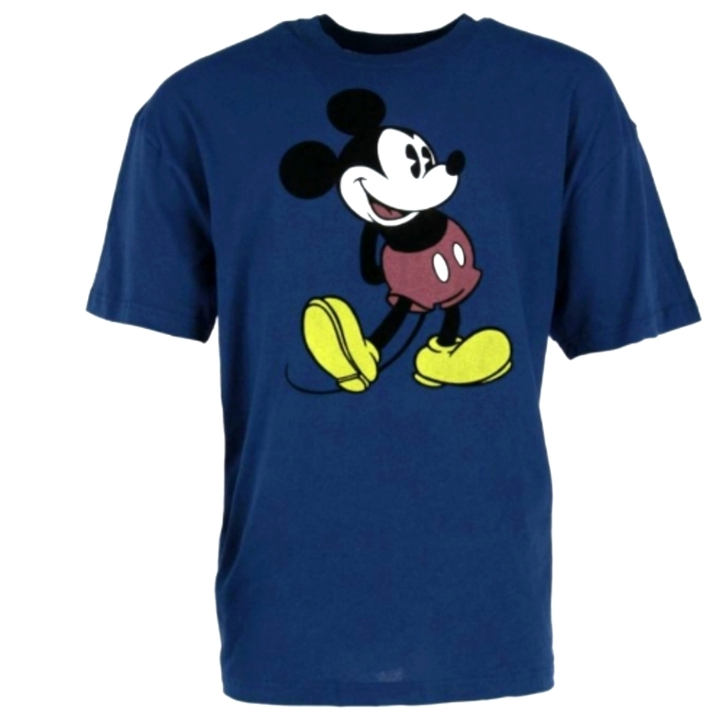 Disney (Size 2X) Navy Blue Mickey Mouse Graphic Felt Print 100% Cotton Tee